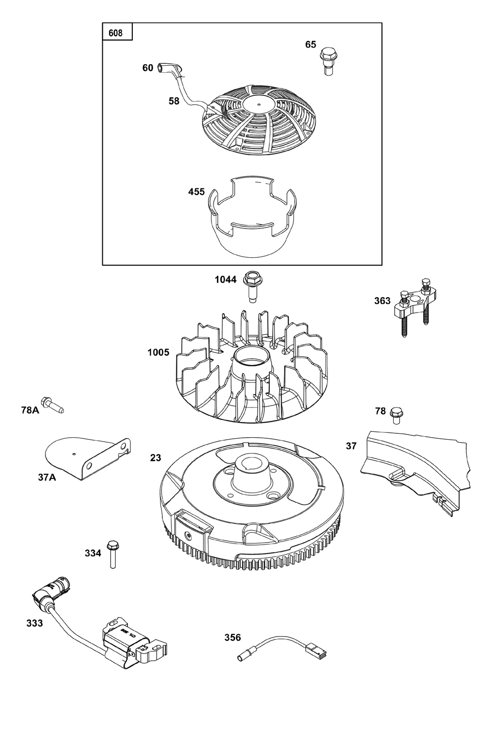 Flywheel, Ignition, And Starter Group Diagram and Parts List for 21R772-0025-H5 200000 - 399999 Briggs and Stratton Engine